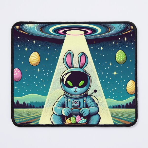 Item preview, UFO rabbit in a space suit collects Easter eggs in a basket Easter Funny animals designed and sold by Expressions-Sel.