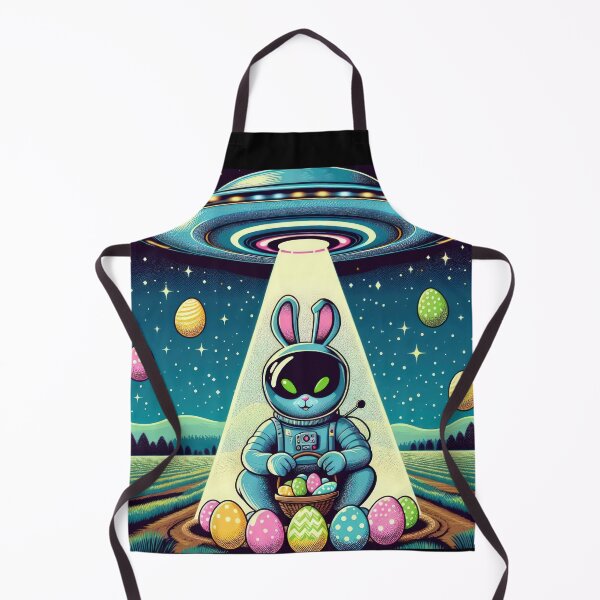 Item preview, UFO rabbit in a space suit collects Easter eggs in a basket Easter Funny animals designed and sold by Expressions-Sel.
