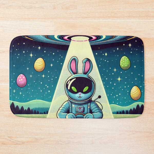 Item preview, UFO rabbit in a space suit collects Easter eggs in a basket Easter Funny animals designed and sold by Expressions-Sel.