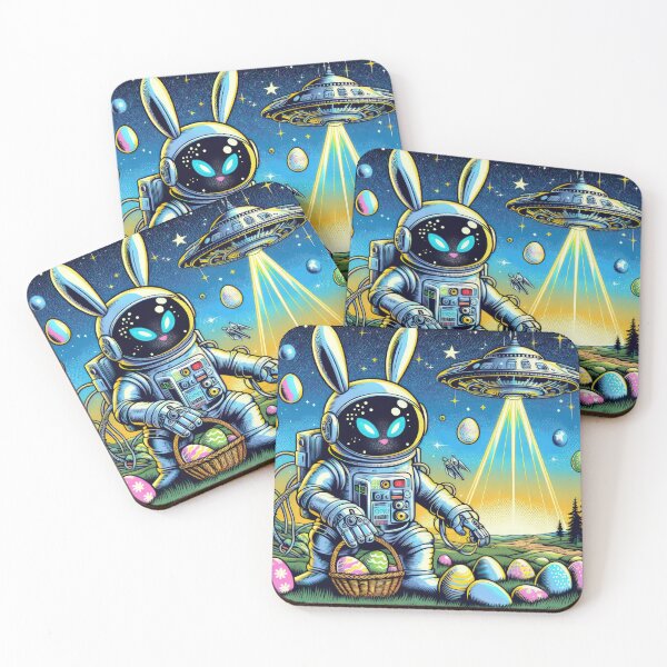 Item preview, UFO rabbit in a spacesuit collects Easter eggs Easter Funny animals designed and sold by Expressions-Sel.