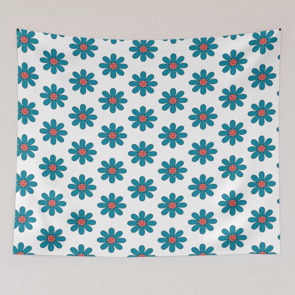 Item preview, Red And Blue Retro Smiley Flower designed and sold by Sunserize Designs.