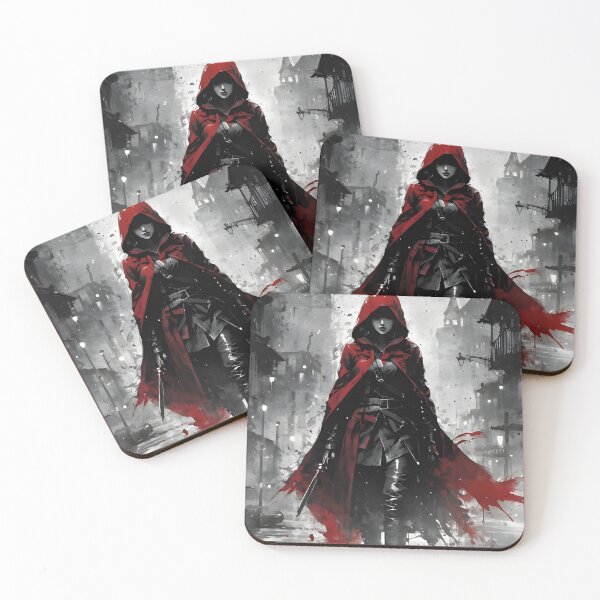 Item preview, Female Assassin in Red Cape - Dark Urban Ink Art designed and sold by ByteyCreatives.