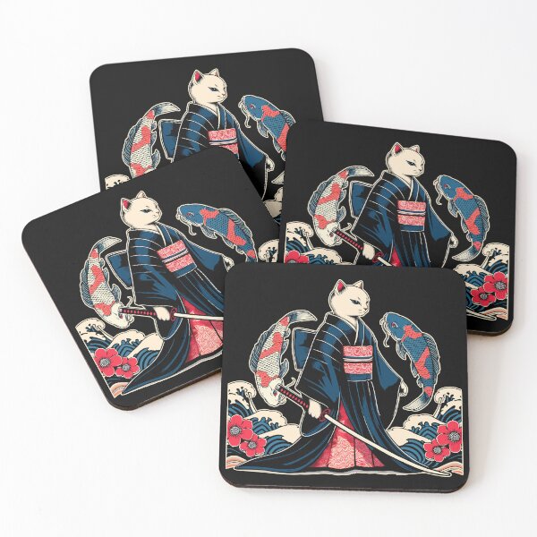 Aperçu de l'œuvre Kawaii Cat Anime Japanese Retro Samurai Novelty Funny Cat créée et vendue par KsuAnn.