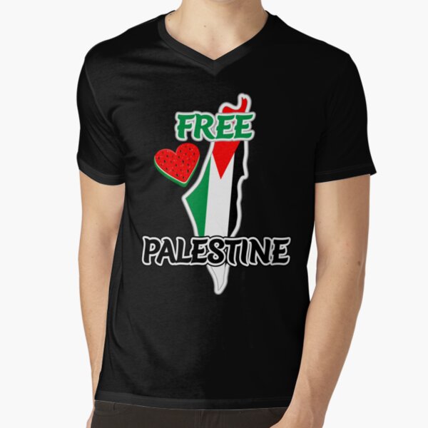 Free Palestine - Map and Watermelon Logo  V-Neck T-Shirt