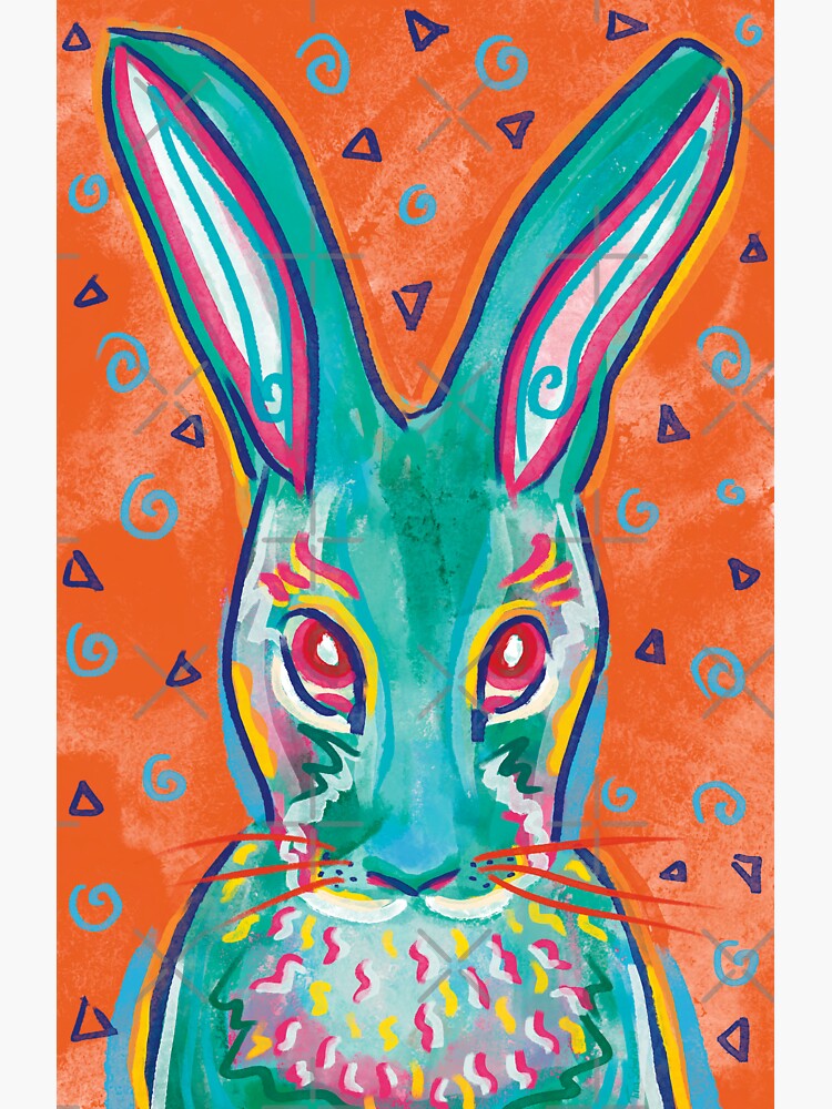 Thumbnail 3 of 3, Sticker, Retro Turquoise Hare Orange designed and sold by tinaschofield.