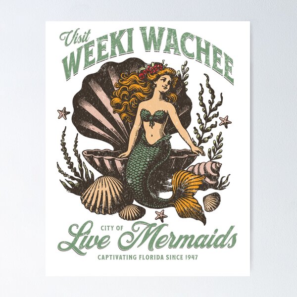 Aperçu de l'œuvre Visitez Weeki Wachee City of Mermaids Florida 1947 Tourist créée et vendue par The Masked Designer.