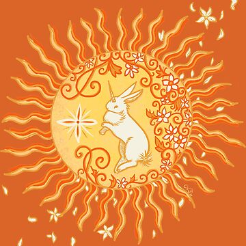 Artwork thumbnail, Art Deco Sun Garden Bunny Unicorn Bunicorn by tinaschofield