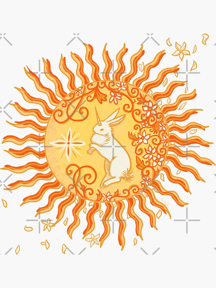 Thumbnail 3 of 3, Sticker, Art Deco Sun Garden Bunny Unicorn Bunicorn designed and sold by tinaschofield.