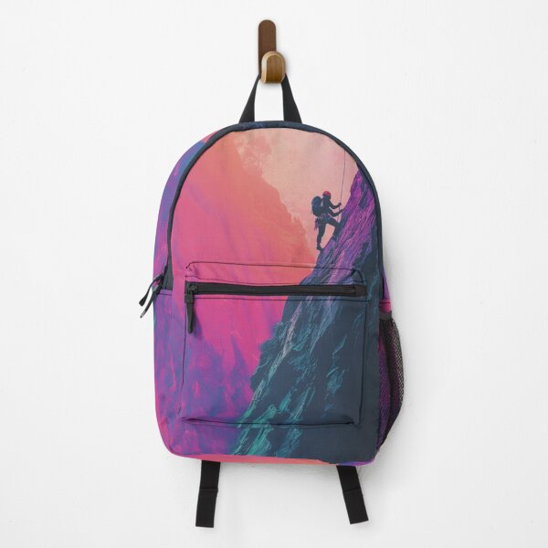 Item preview, Climber scaling ascending rocky cliff neon colour palette Active Outdoors Inspired Art designed and sold by CDC40.