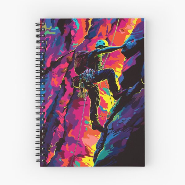 Item preview, Climber scaling ascending rocky cliff neon colour palette Active Outdoors Inspired Art designed and sold by CDC40.