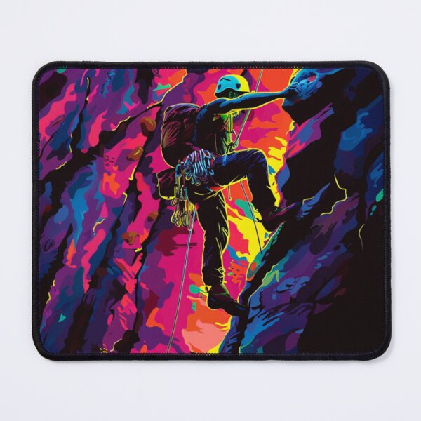Item preview, Climber scaling ascending rocky cliff neon colour palette Active Outdoors Inspired Art designed and sold by CDC40.