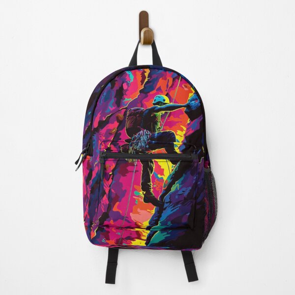 Item preview, Climber scaling ascending rocky cliff neon colour palette Active Outdoors Inspired Art designed and sold by CDC40.