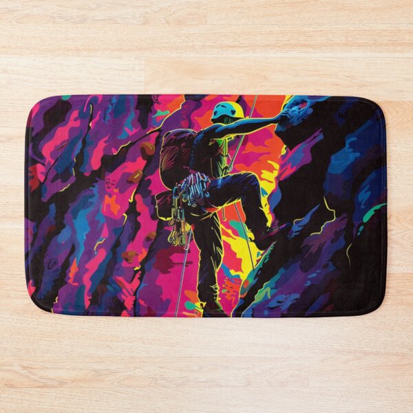 Item preview, Climber scaling ascending rocky cliff neon colour palette Active Outdoors Inspired Art designed and sold by CDC40.