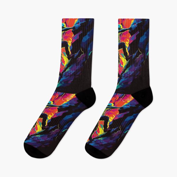 Item preview, Climber scaling ascending rocky cliff neon colour palette Active Outdoors Inspired Art designed and sold by CDC40.
