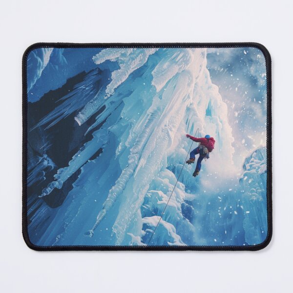 Item preview, Climber ascending frozen waterfall icy accents Active Outdoors Inspired Art designed and sold by CDC40.
