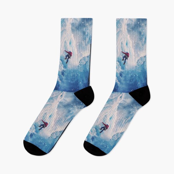 Item preview, Climber ascending frozen waterfall icy accents Active Outdoors Inspired Art designed and sold by CDC40.