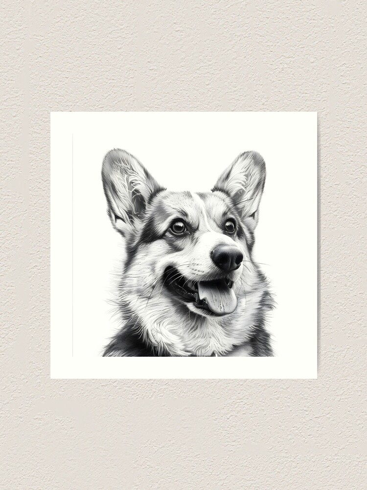 Black and white Corgi pencil drawing Art Print