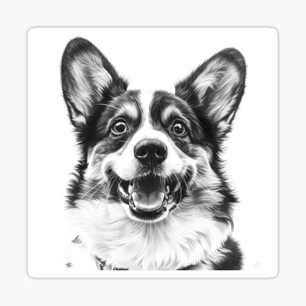 Vista previa del artículo con la obra «Dibujo a lápiz Corgi en blanco y negro», diseñado y vendido por Pencil-Art.