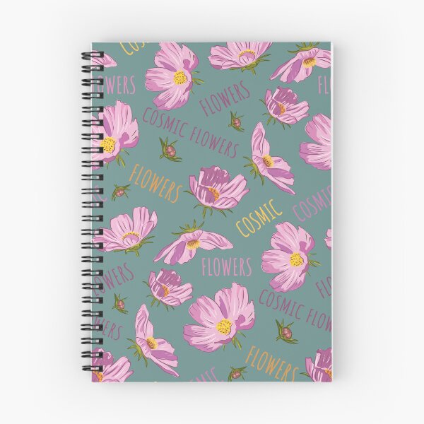 Item preview, Pink cosmic flowers blooming on a blue background. Pattern designed and sold by Deepness2023.