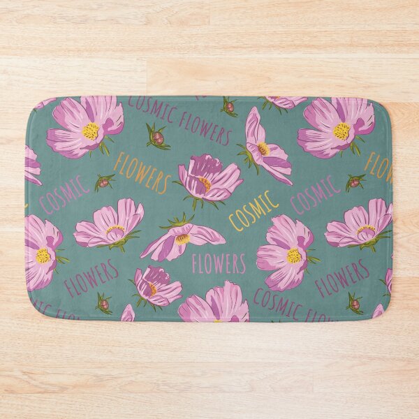 Item preview, Pink cosmic flowers blooming on a blue background. Pattern designed and sold by Deepness2023.