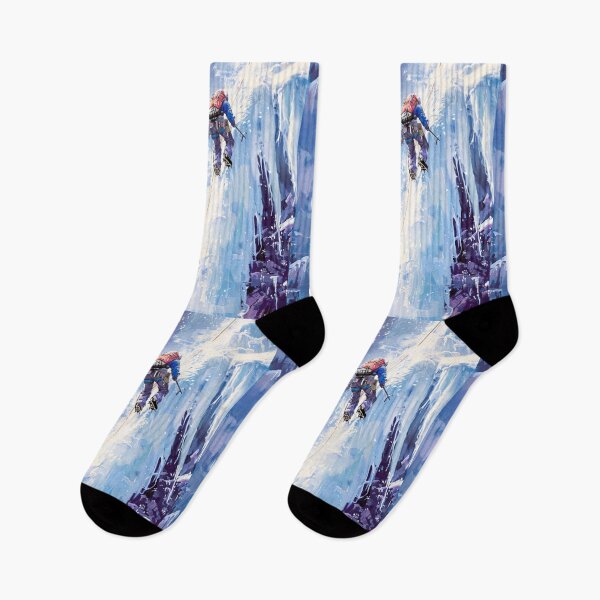 Item preview, Climber ascending frozen waterfall icy accents Active Outdoors Inspired Art designed and sold by CDC40.