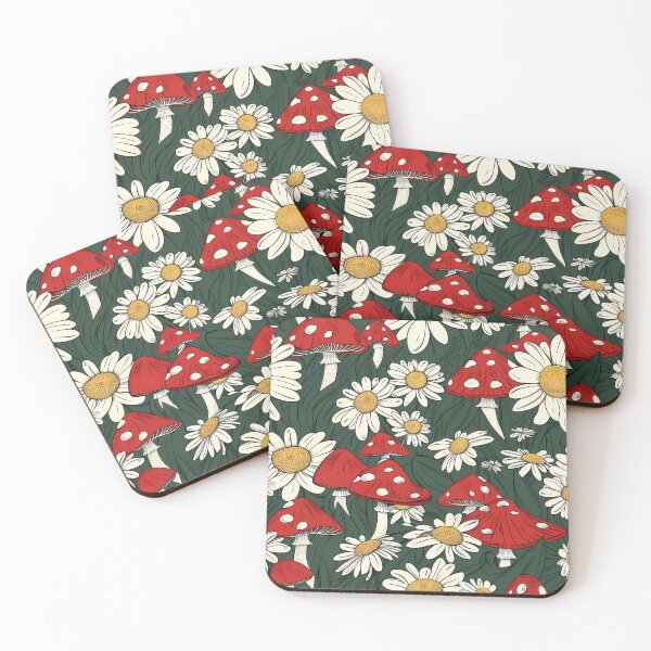 Item preview,  Red Mushrooms and daisies pattern - goblincore aesthetic - amanita muscaria designed and sold by Fantasy Cache.