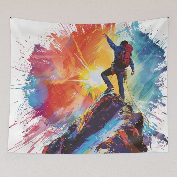Item preview, Climber reaching summit burst colour Active Outdoors Inspired Art designed and sold by CDC40.