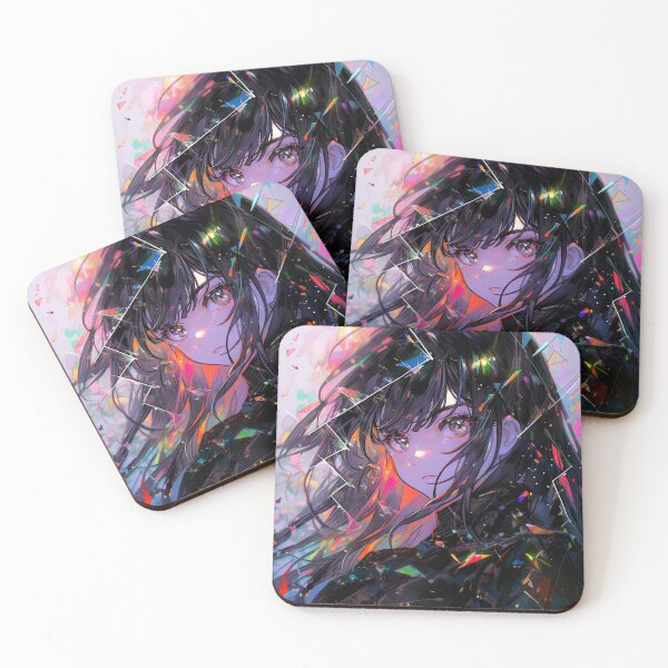 Item preview, Vibrant Black and Neon Glass Shards Anime Girl designed and sold by bubblegoth.