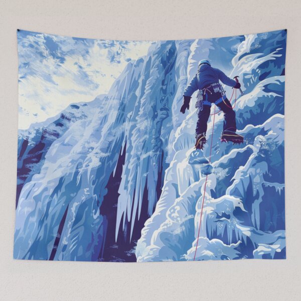 Item preview, Climber ascending frozen waterfall icy accents Active Outdoors Inspired Art designed and sold by CDC40.