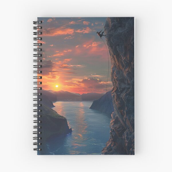 Item preview, Climber ascending rocky cliff dramatic sunset Active Outdoors Inspired Art designed and sold by CDC40.