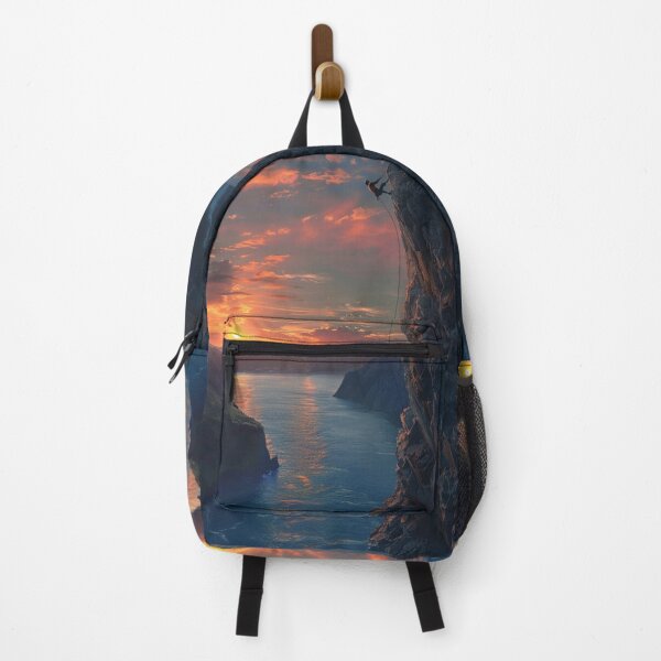 Item preview, Climber ascending rocky cliff dramatic sunset Active Outdoors Inspired Art designed and sold by CDC40.