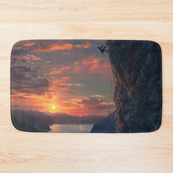 Item preview, Climber ascending rocky cliff dramatic sunset Active Outdoors Inspired Art designed and sold by CDC40.