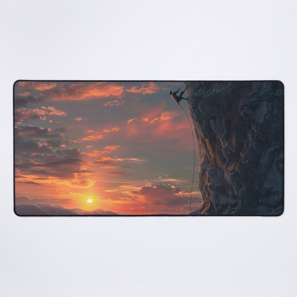 Item preview, Climber ascending rocky cliff dramatic sunset Active Outdoors Inspired Art designed and sold by CDC40.