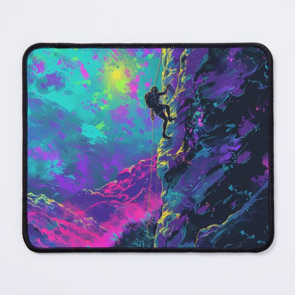 Item preview, Climber scaling ascending rocky cliff neon colour palette Active Outdoors Inspired Art designed and sold by CDC40.