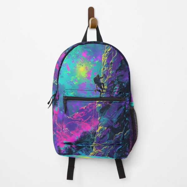 Item preview, Climber scaling ascending rocky cliff neon colour palette Active Outdoors Inspired Art designed and sold by CDC40.