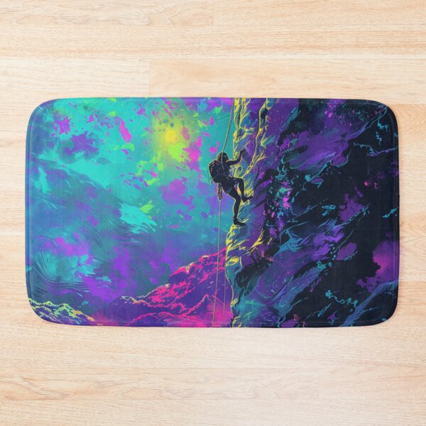 Item preview, Climber scaling ascending rocky cliff neon colour palette Active Outdoors Inspired Art designed and sold by CDC40.