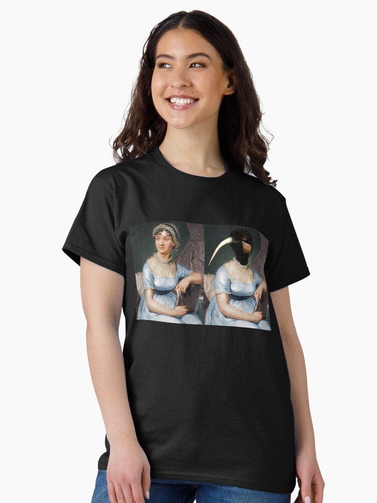 Thumbnail 1 of 7, Classic T-Shirt, Jane Austen original alongside birdhead designed and sold by AmateurAusten.