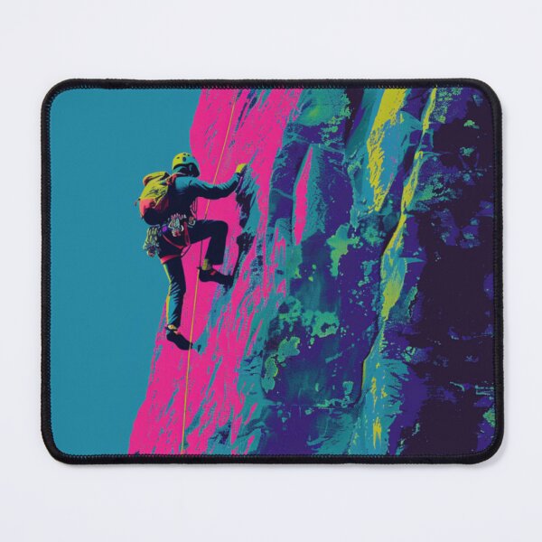 Item preview, Climber scaling ascending rocky cliff neon colour palette Active Outdoors Inspired Art designed and sold by CDC40.