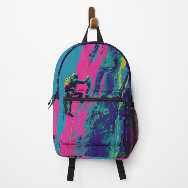 Item preview, Climber scaling ascending rocky cliff neon colour palette Active Outdoors Inspired Art designed and sold by CDC40.
