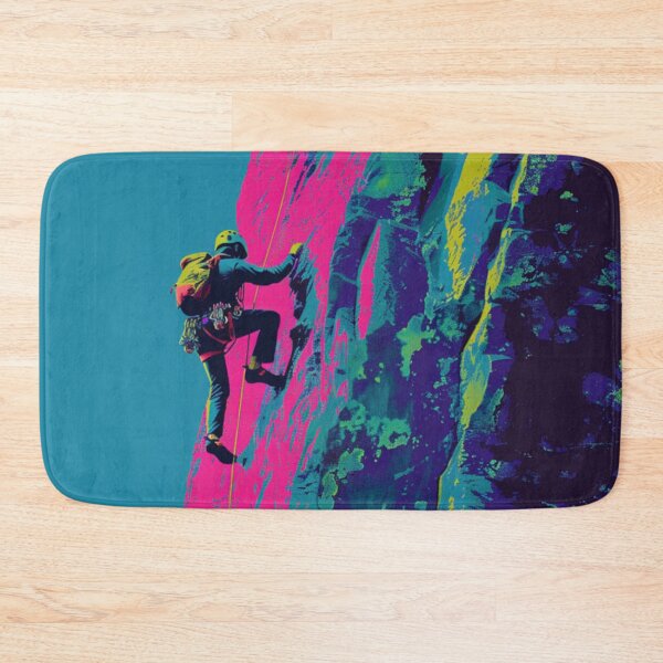 Item preview, Climber scaling ascending rocky cliff neon colour palette Active Outdoors Inspired Art designed and sold by CDC40.