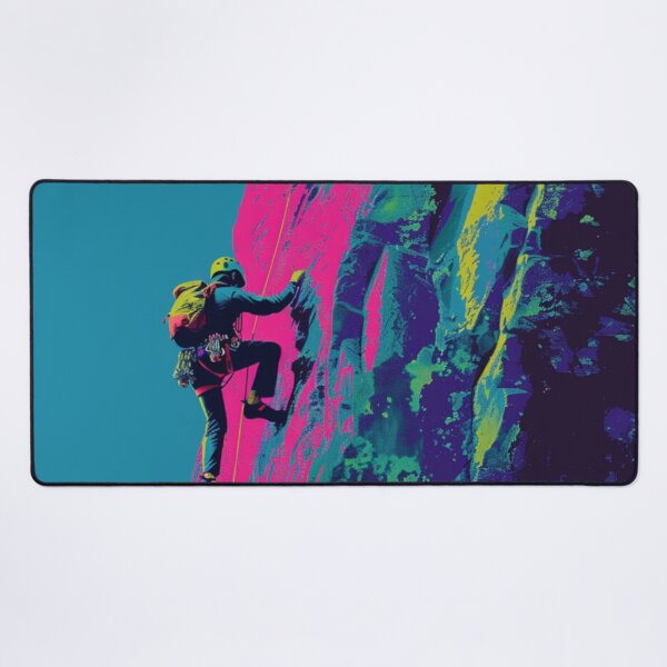 Item preview, Climber scaling ascending rocky cliff neon colour palette Active Outdoors Inspired Art designed and sold by CDC40.