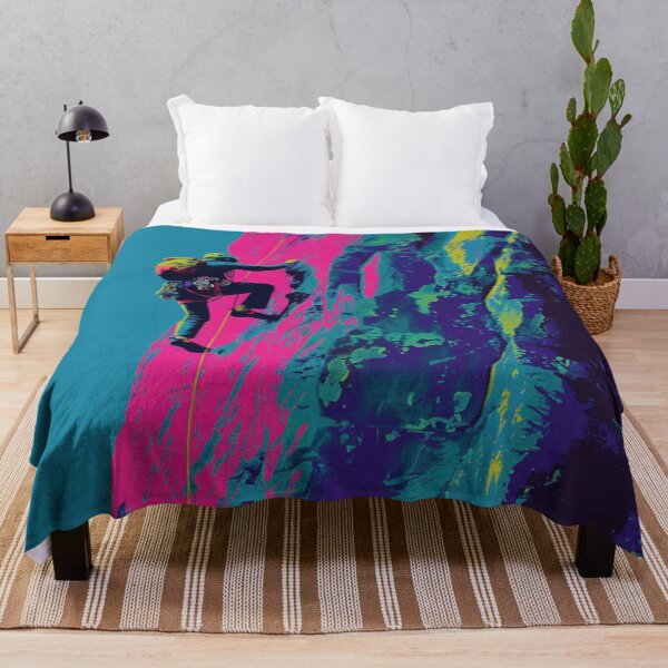 Item preview, Climber scaling ascending rocky cliff neon colour palette Active Outdoors Inspired Art designed and sold by CDC40.