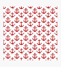 Nautical Red Sail Boat Anchors on White Photographic Print