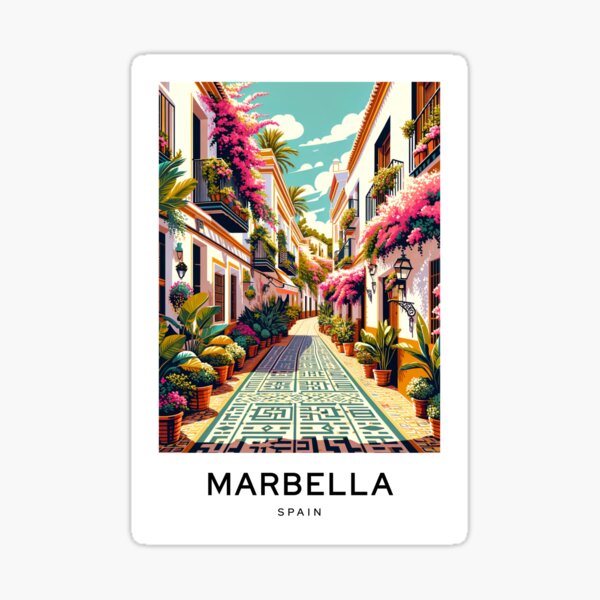 Vista previa del artículo con la obra «Cartel de arte digital de Marbella España», diseñado y vendido por TravelMarvel.