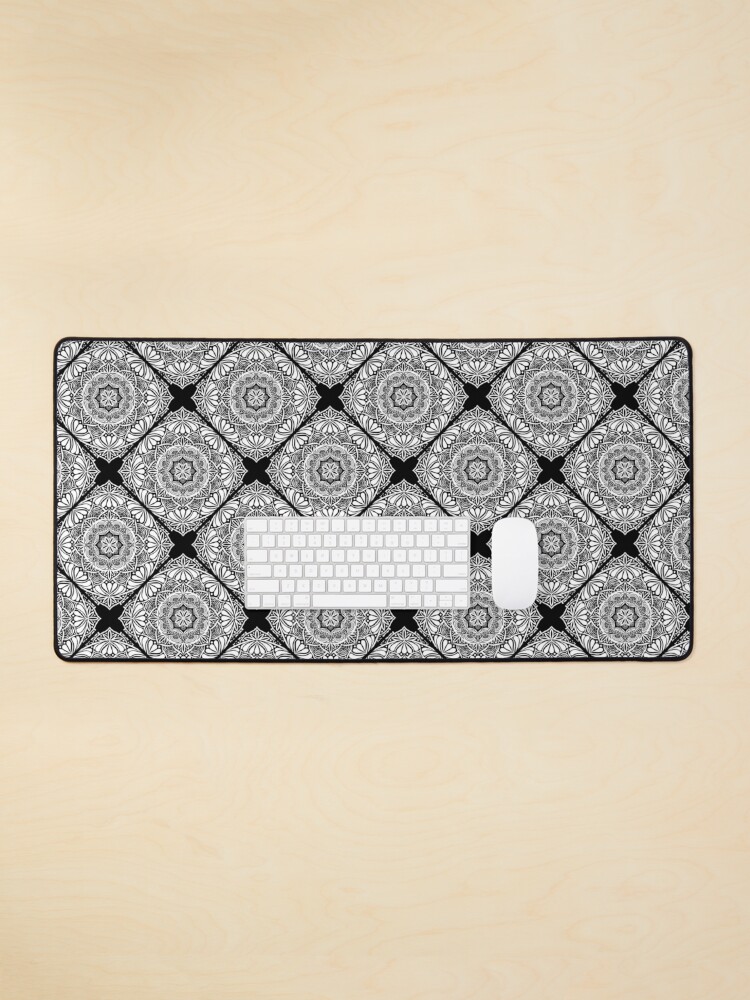 Mouse Pad, Monochrome Mandala Diamond Tile designed and sold by Triplicate Limited