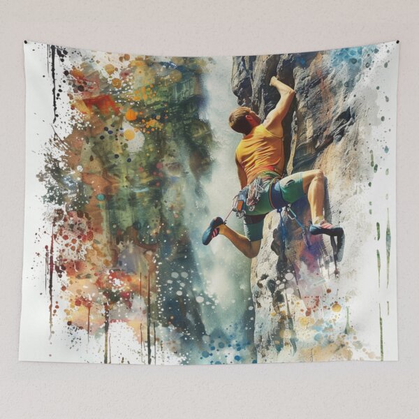 Item preview, Climber clinging sheer rock face splashes colour Active Outdoors Inspired Art designed and sold by CDC40.