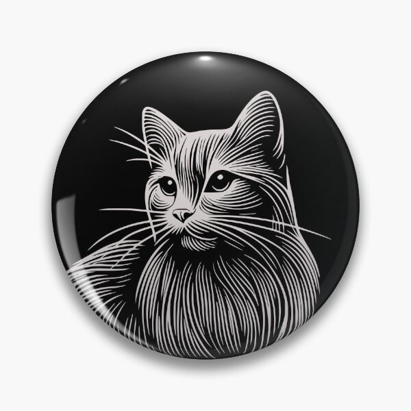 Item preview, white cat on black background, minimalist graphic art illustration white lines designed and sold by CutOriginalArt.