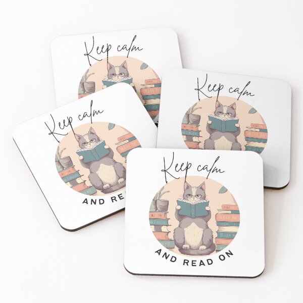 Item preview, Keep calm and read on booklover cartoon retro cute funny cat designed and sold by SoulfulT.