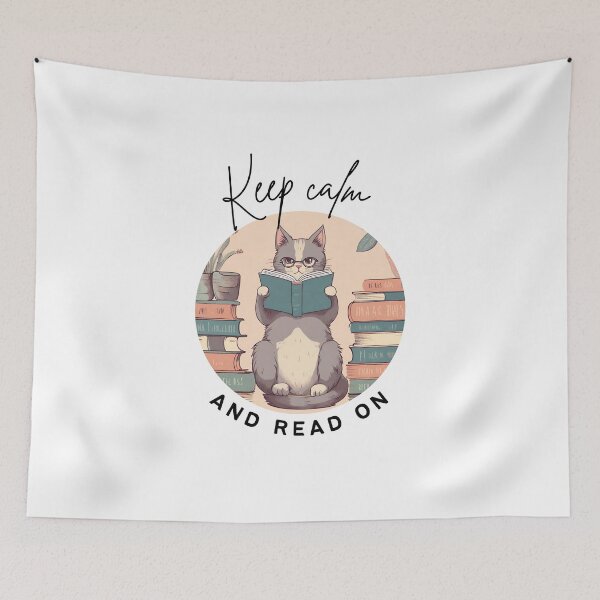 Item preview, Keep calm and read on booklover cartoon retro cute funny cat designed and sold by SoulfulT.