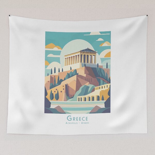 Item preview, Vintage travel poster - Minimalist Acropolis Athens in abstract retro colors designed and sold by pod24.